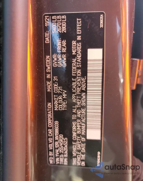 2022 Volvo Xc60 B5 Inscription from USA, damaged, VIN YV4L12RLXN1986039